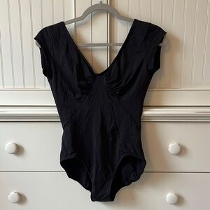 Ladies Mirella Black Label Ruched Cap Sleeve Leotard (L)